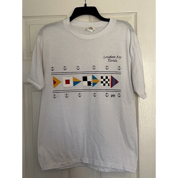 Vintage Longboat Key Florida Sunshine Coverup Shirt Nautical Single Stitch Flags - Picture 1 of 9